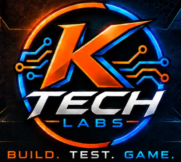K-Tech Labs logo. Build. Test. Game.